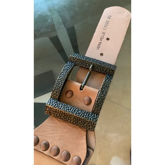 Vera  Pelle  Italian women's  wide leather studded belt 39 x 3 NEW - Picture 5 of 6